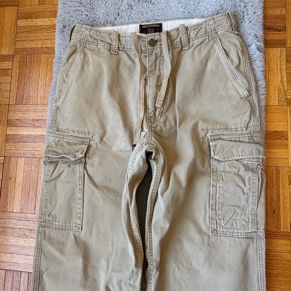 Abercrombie & Fitch AF92 Vintage Cargo Pants Mens 34x30 Beige Wide Leg‎ Utility